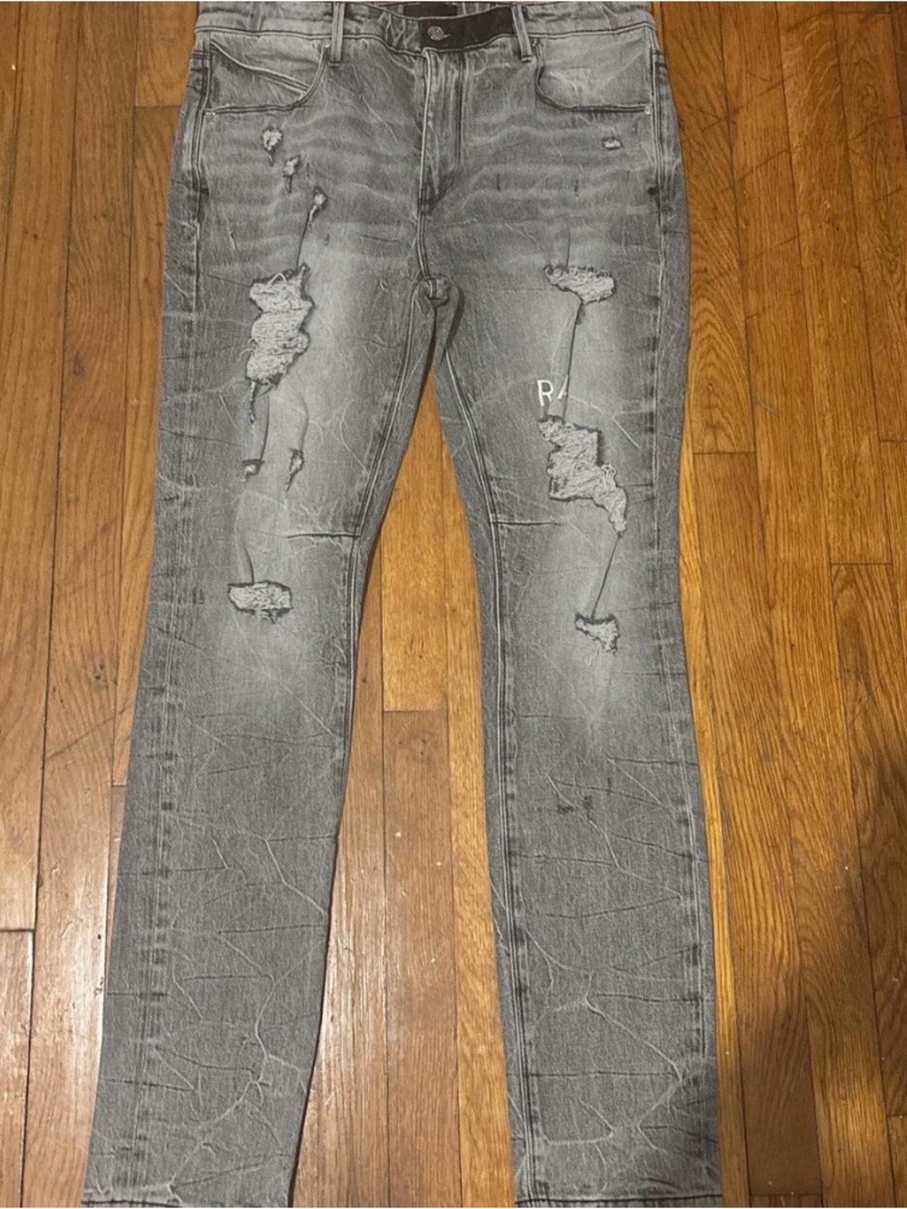 RtA Designer Men’s Distressed Slim Straight Jeans - Grey - Size 36